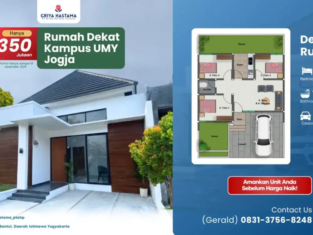 RUMAH 3 KAMAR AKSES KAMPUS UMY SANGAT DEKAT!