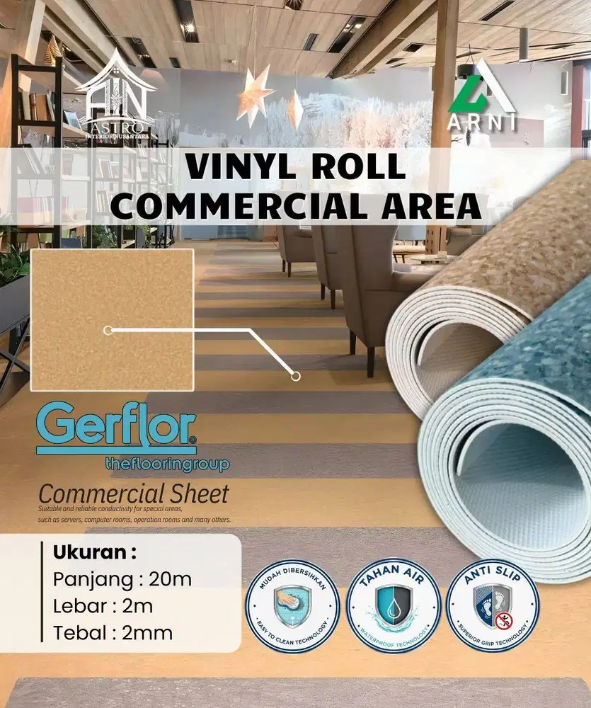 [GF] Lantai Vinyl Roll Area Komersial 20m x 2m Tahan Air dan Anti Slip