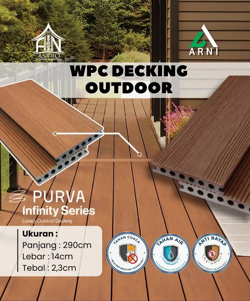 [PV] Lantai Kayu Outdoor Motif Serat Kayu dan Motif Garis 2,9cm x 14cm