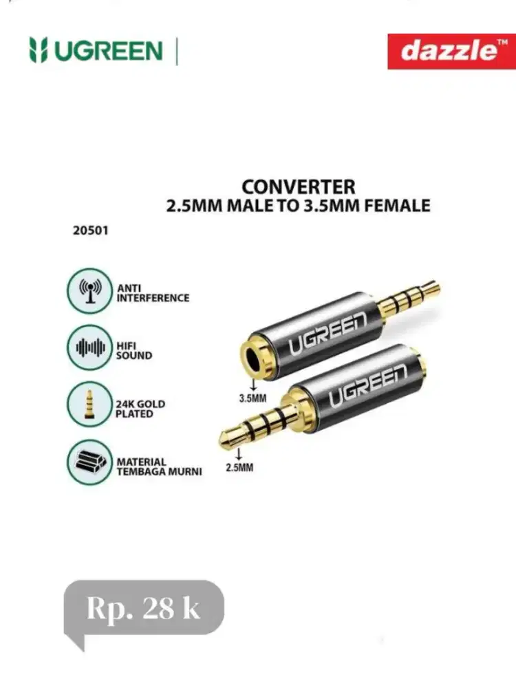 Ugreen converter Jack 2,5mm male to 3,5mm female