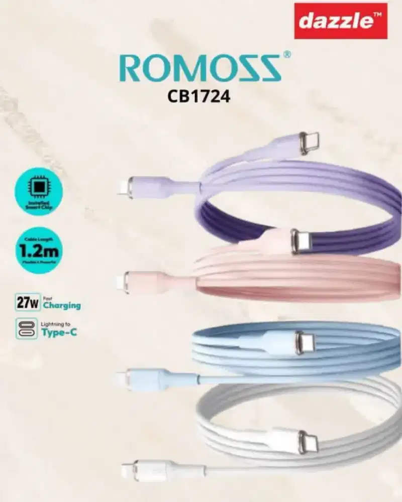 Romoss Kabel Data Charger CB1724 Ultra 2M Type C to Lightning 27W