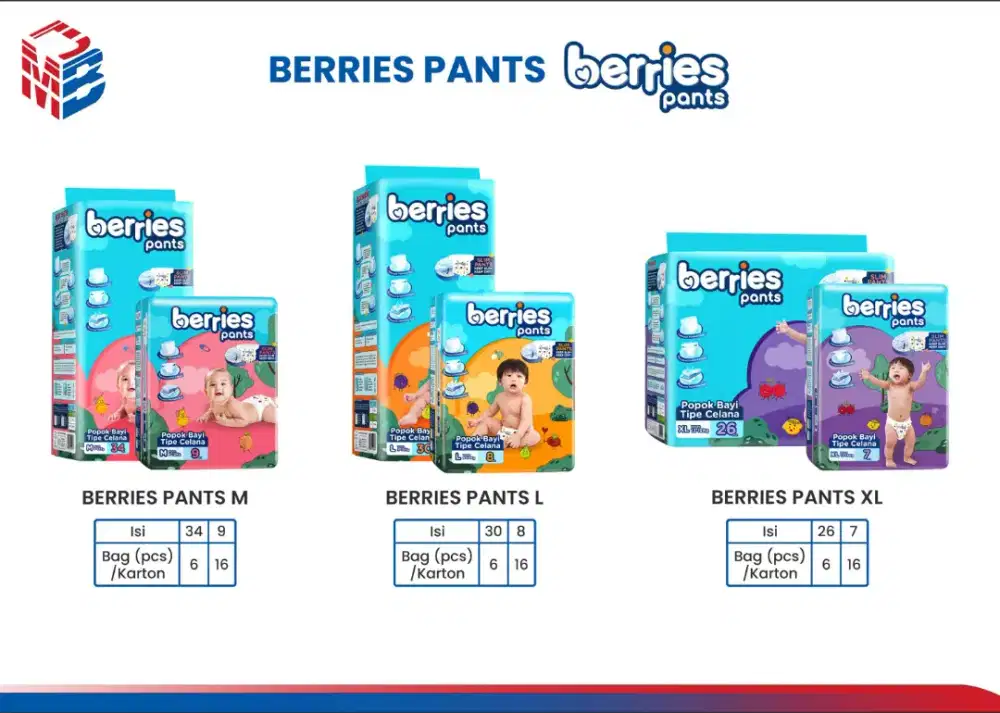 Berries Baby Pants Popok Bayi Celana – Lembut, Daya Serap Tinggi