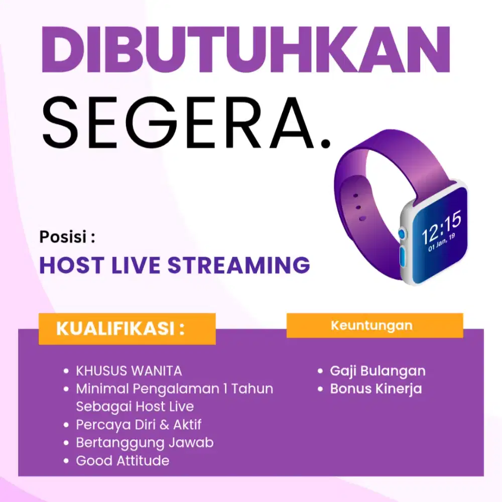 Lowongan Host Live Streaming Berpengalaman