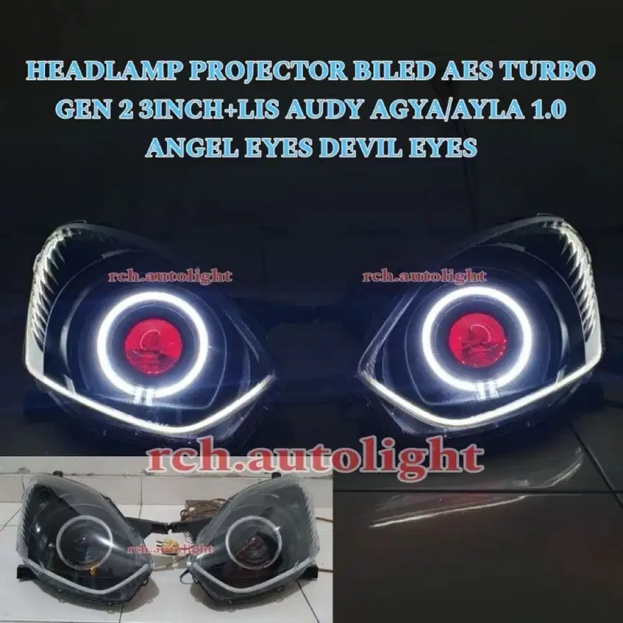 Headlamp Projector Biled Aes NON-Alis Agya/Ayla 1.0 Angel Eyes Devil