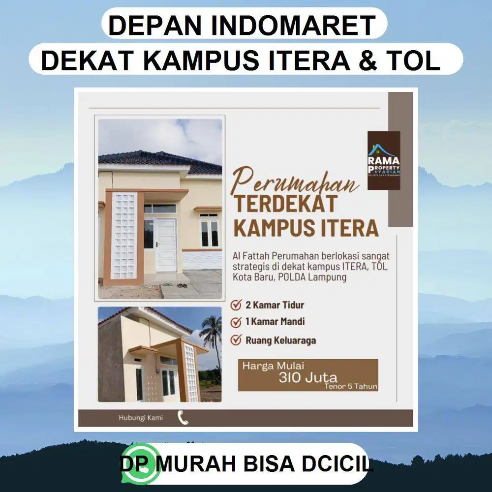 PERUMAHAN DEPAN INDOMARET ITERA COCOK UNTUK HUNIAN TINGGAL DKT KAMPUS