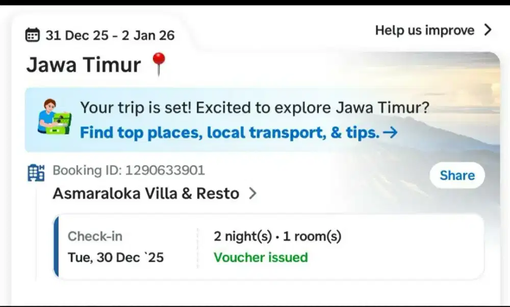 Voucher menginap 2malam di Asmaraloka vlla & resto Trawas mojokerto