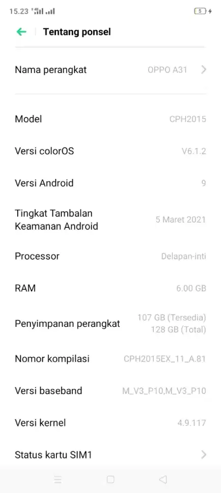 Oppo a31 sesuai keterangan
