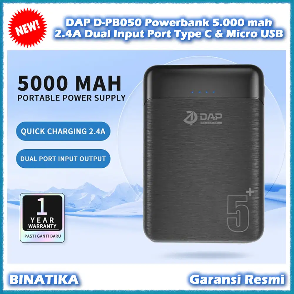 DAP D-PB050 Powerbank 5.000 mah 2.4A Dual Input Port Type C & MicroUSB
