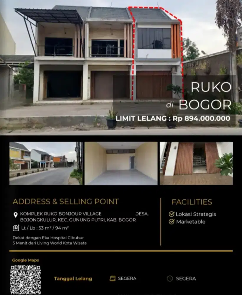 Dijual Ruko Bonjour Village Bojongkulur