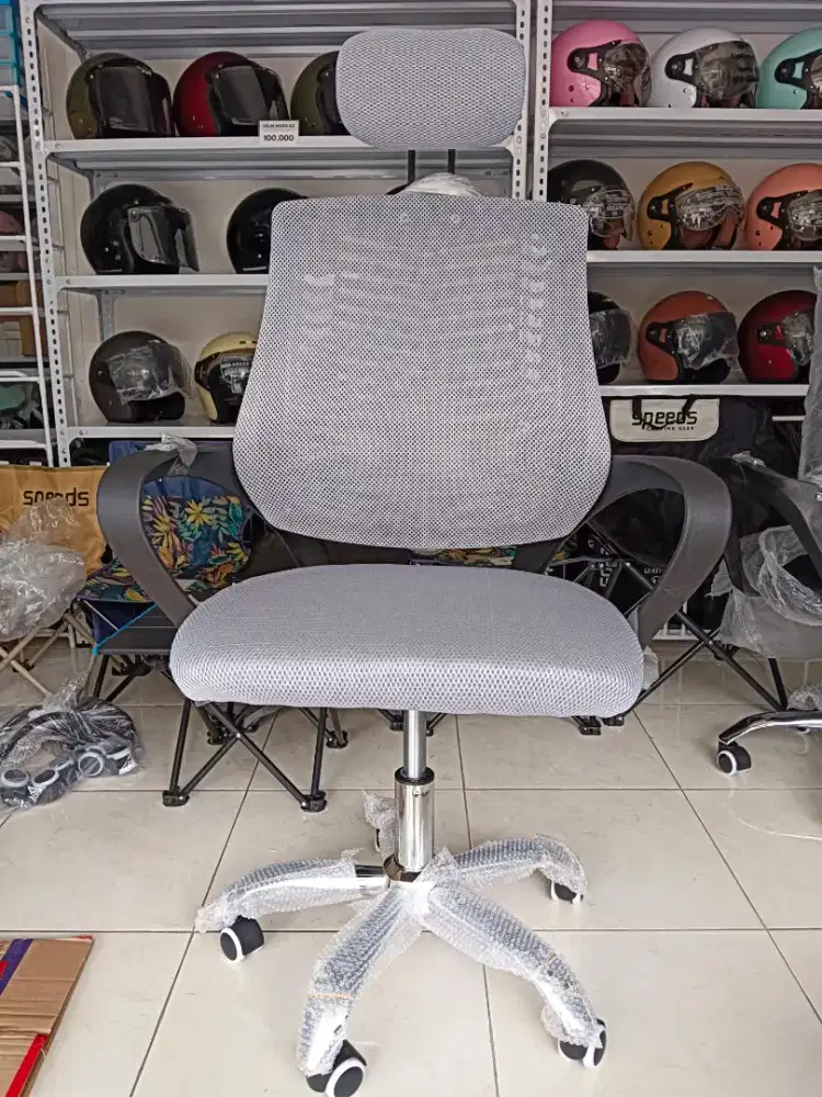 Kursi Kantor/Belajar/Kerja Hidrolik Putar Ergonomis Sandaran Kpala-Abu