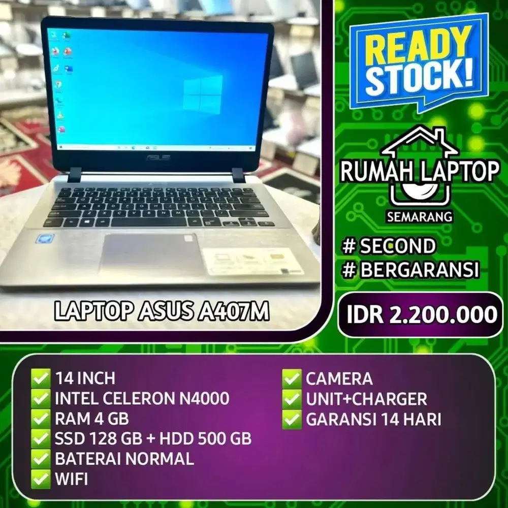 Laptop Asus A407M (second). Intel Celeron N4000. RAM 4 GB. SSD  + HDD