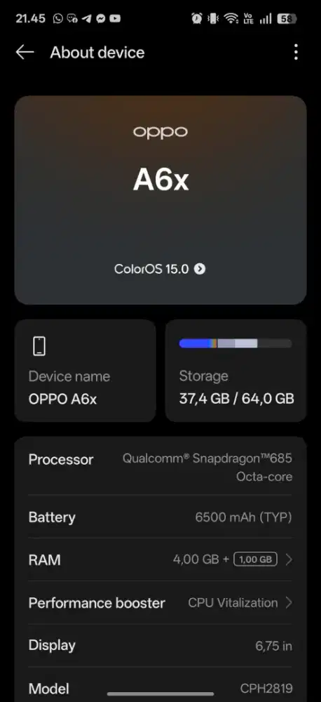 Oppo a6x like neww bu