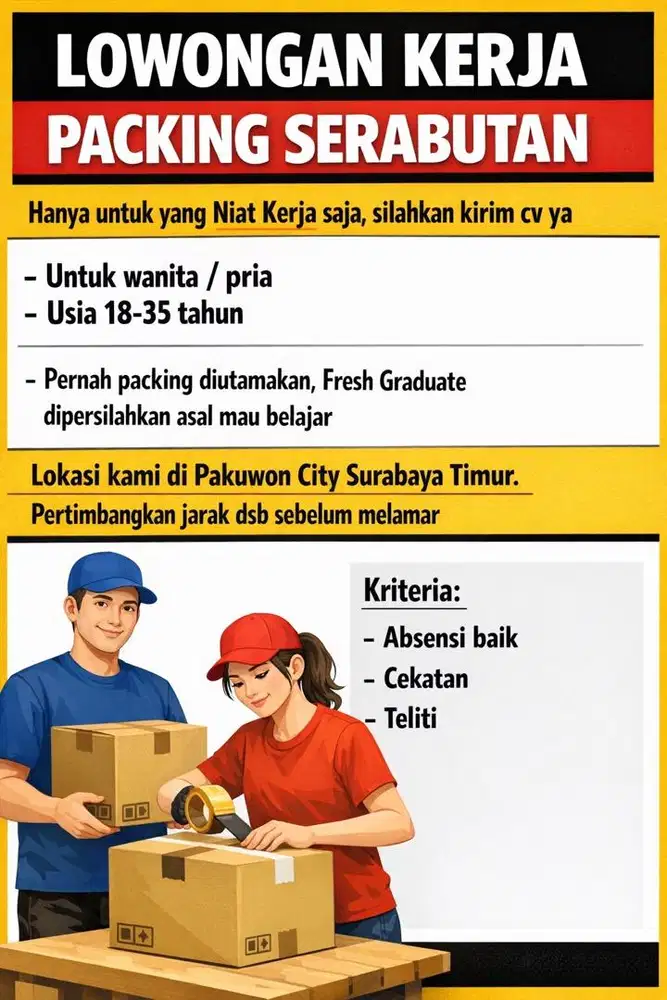 LOWONGAN KERJA PACKING serabutan Surabaya Timur