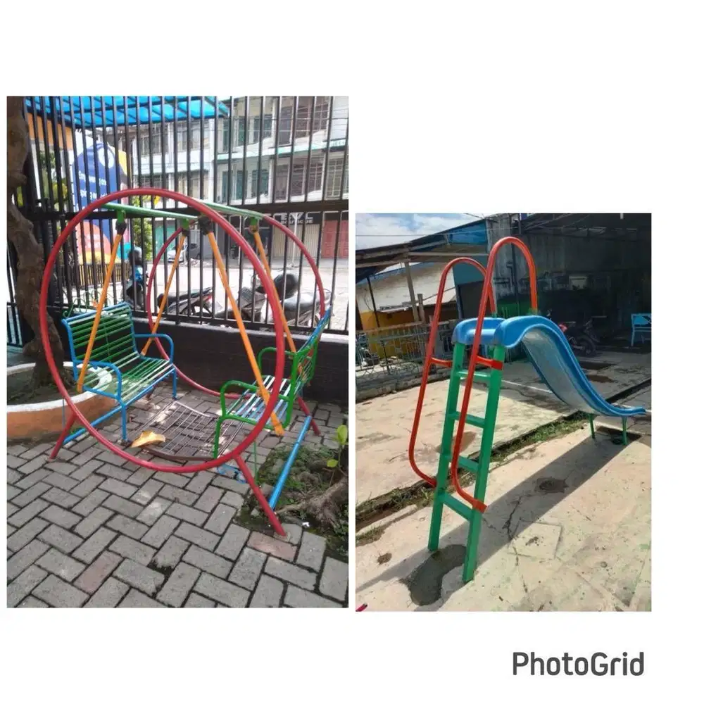 Perosotan, ayunan, jungkat jungkit, playground, mangkok putar, mainan
