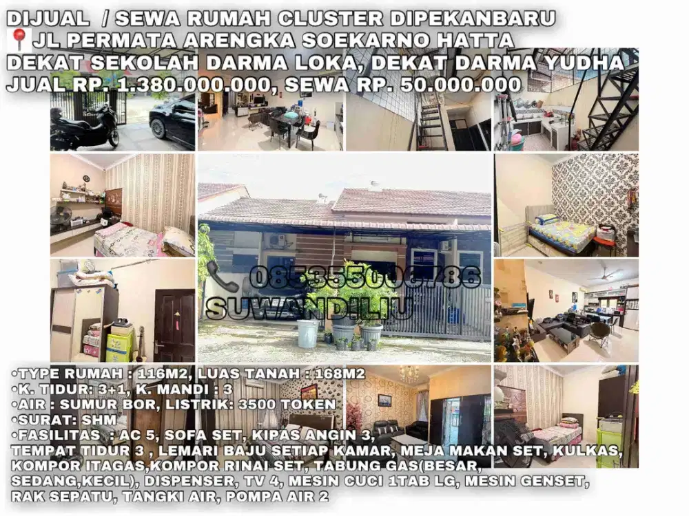 dijual/sewa rumah cluster jl.permata arengka