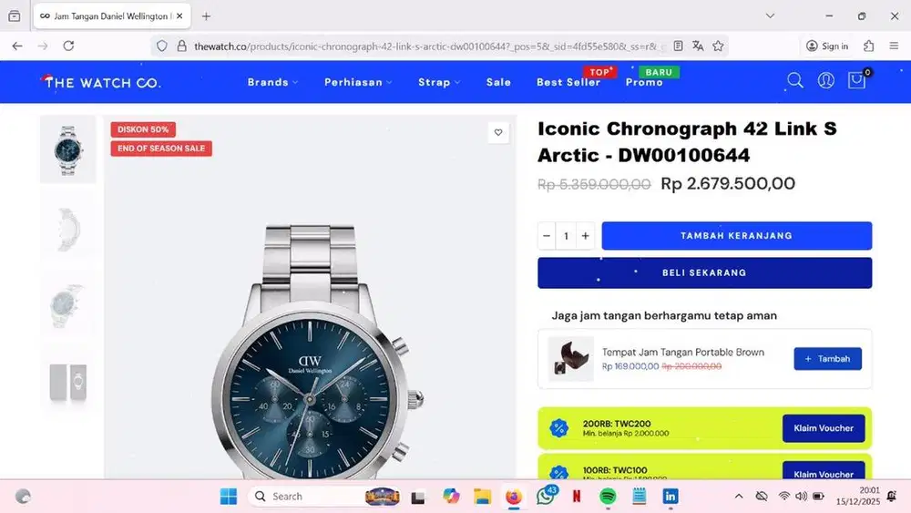 Dijual Daniel Wellington Iconic Chronograph Arctic S