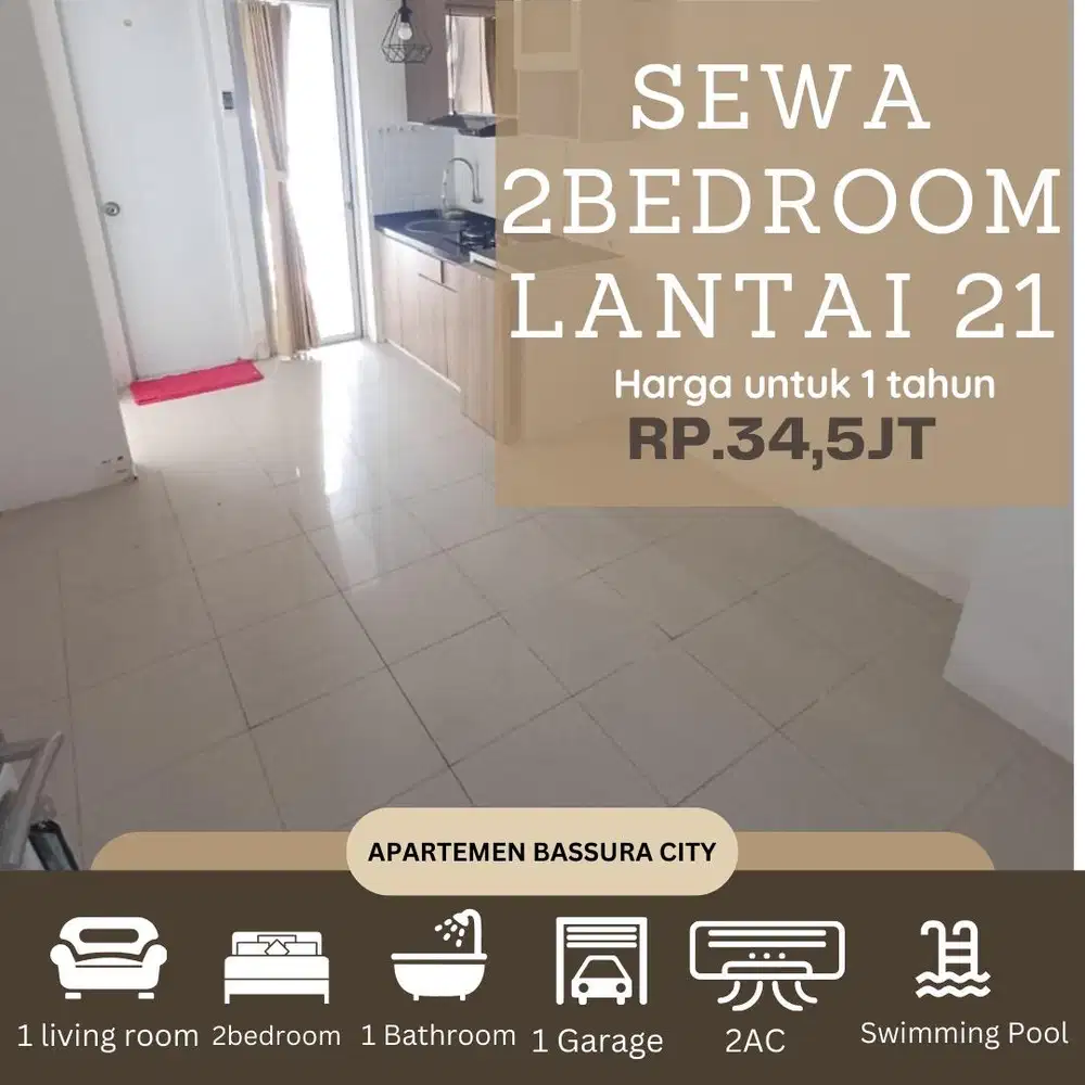 2 kamar sewa atas mall semi furnis apartemen bassura city