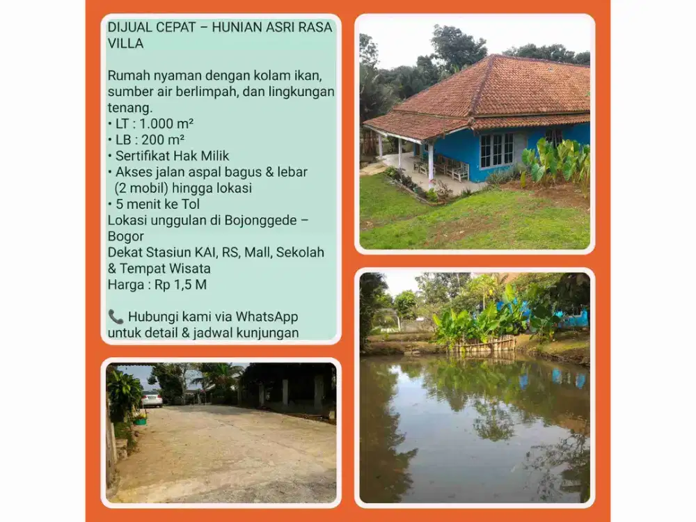 Rumah Rasa Villa + 2 Kolam Ikan Besar – Suasana Asri & Nyaman – Harga Terjangkau di Bojonggede-bogor 01