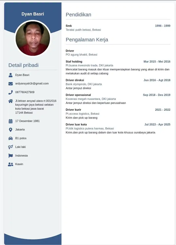 Pencari lowongan kerja driver sim B1