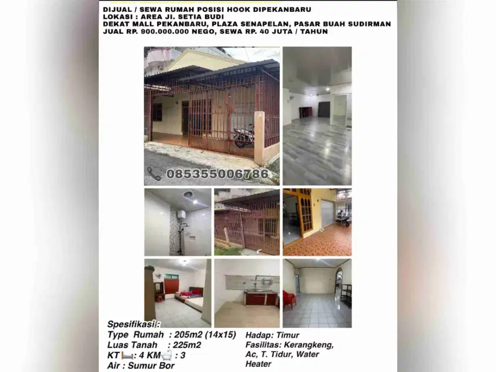 dijual/sewa rumah posisi hook jln.setia