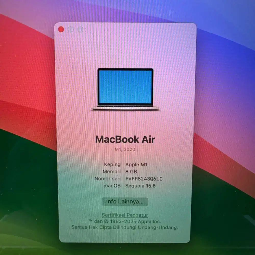 Macbook Air M1 Ram 8 Ssd 256 Layar 13 inch Full set Rose Gold