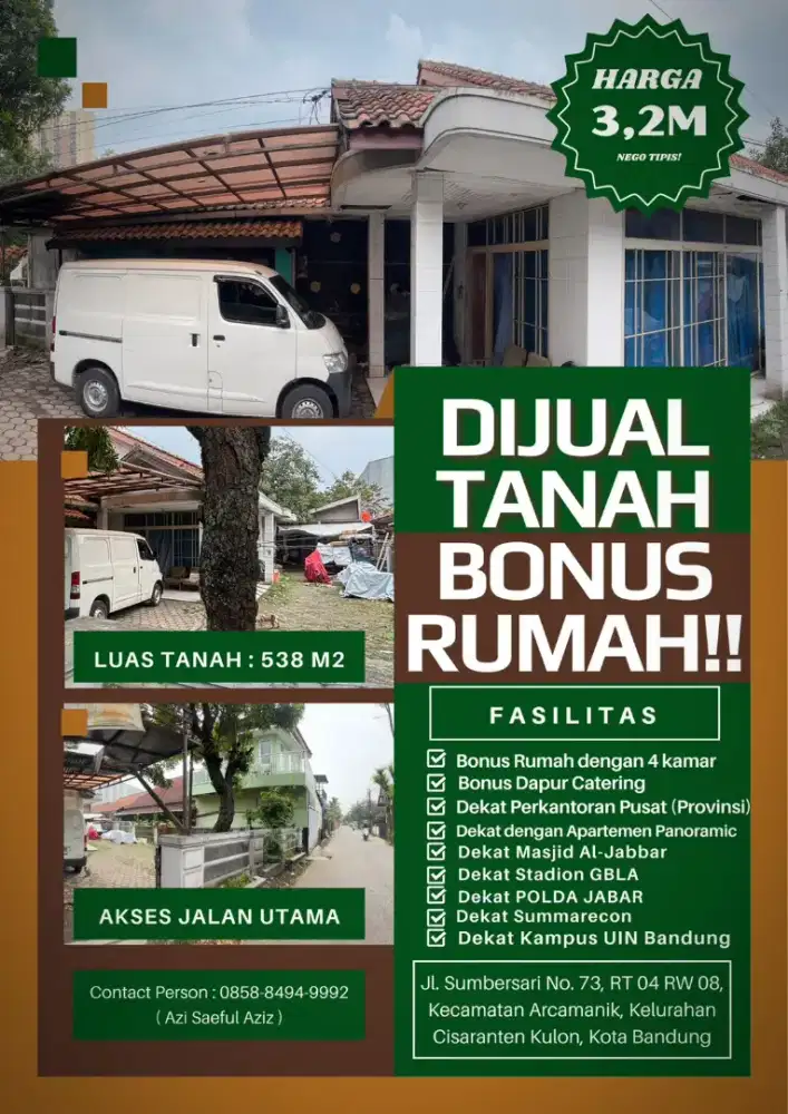 Jual Tanah Bonus Rumah dan Dapur Catering