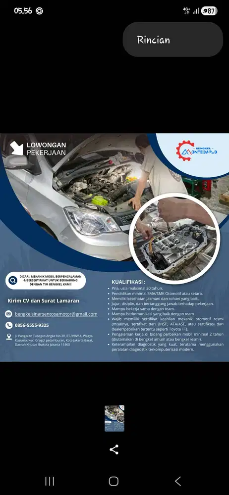 Lowongan Mekanik Mobil