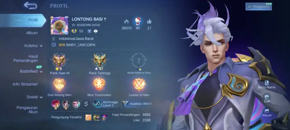 Akun ML ex Mytic Natalia Collector Safe