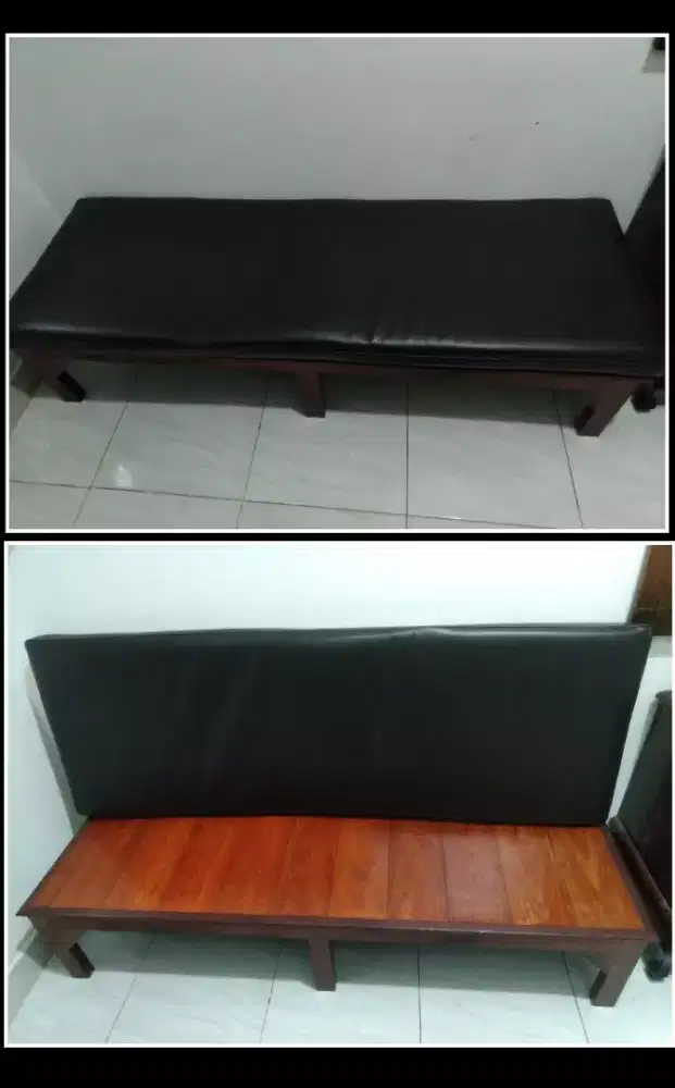 Di Jual Bangku Panjang Kayu Kamper & Tatakan Bangku Busa Lapis Kulit.