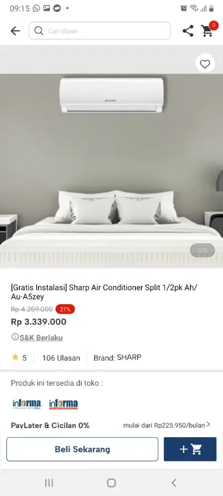 Sharp ac 1/2pk standar