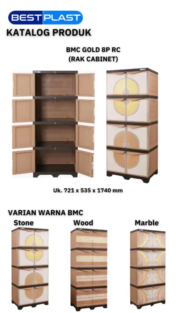 Lemari beat plast susun 4 ada kunci