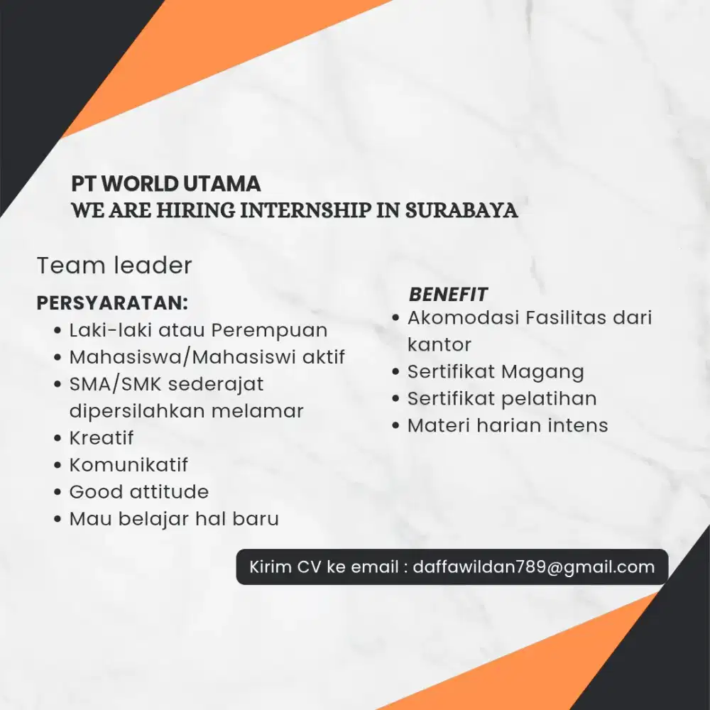 Buka rekrutmen Internship di Surabaya Team Leader