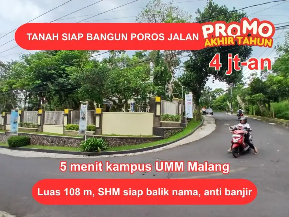 5 Menit Kampus UMM Sertifikat SHM Tanah Strategis Pinggir Jalan Kawasan Berkembang