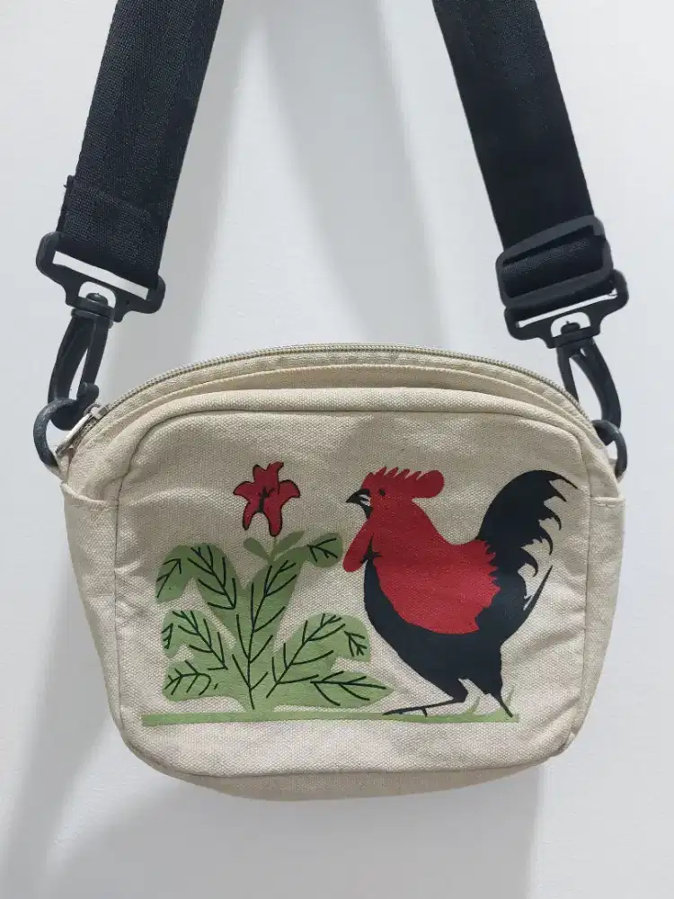 tas selempang kanvas motif ayam jago