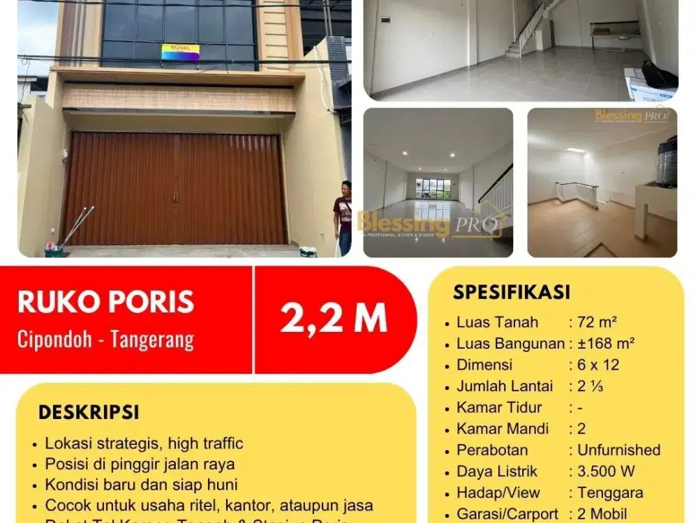 Dijual Ruko Strategis di Poris Indah, Hadap Tenggara – Cocok Usaha & Kantor!