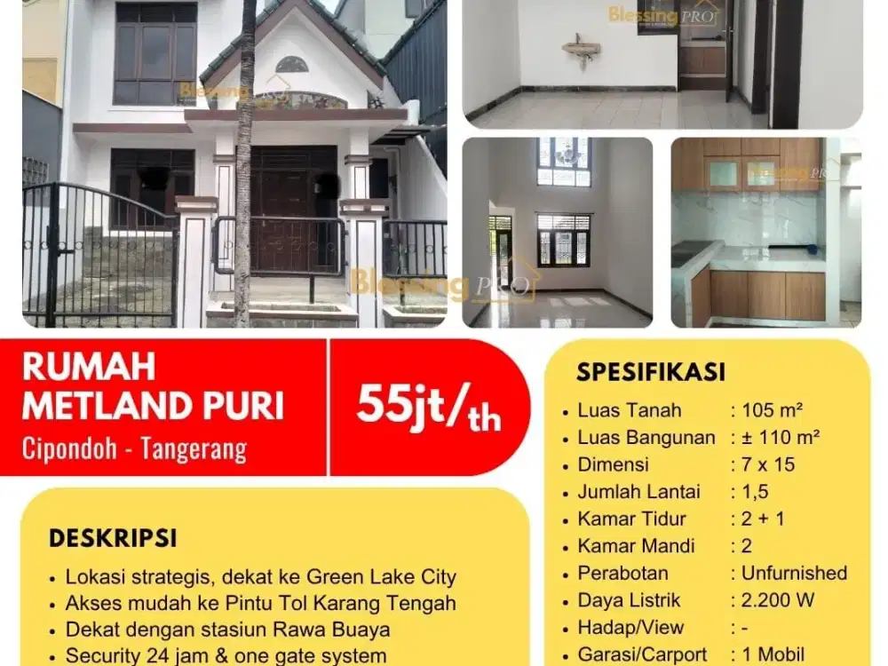 Disewakan Rumah Siap Huni Metland Puri