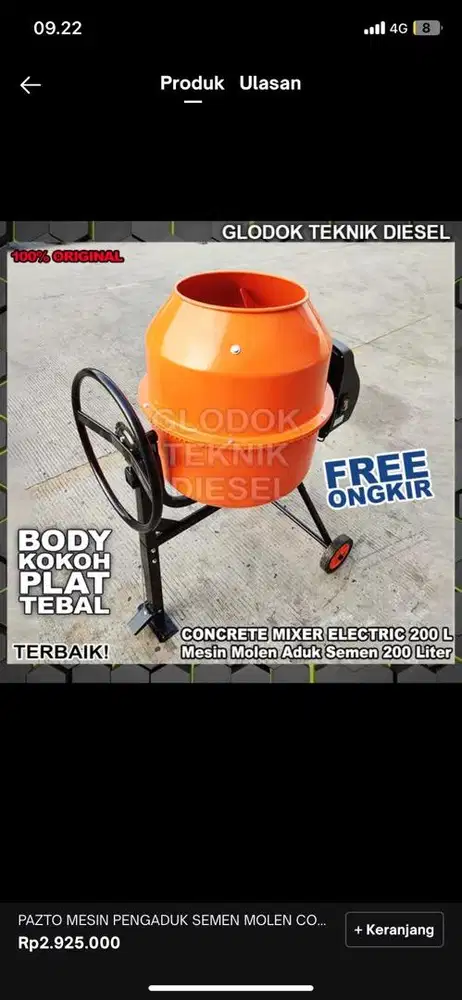 PAZTO MESIN PENGADUK SEMEN MOLEN CONCRETE MIXER 200 LITER TERBAIK