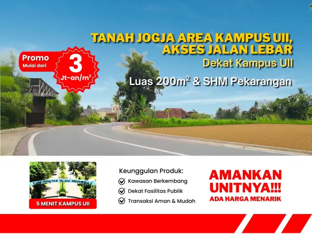 Tanah Jogja Dekat Kampus UII dan Kopi Klothok Jogja Tepi Jalan Raya