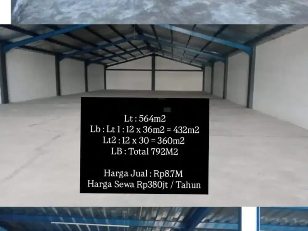 FOR SALE/RENT  Gudang Siap Pakai di Kutawaringin