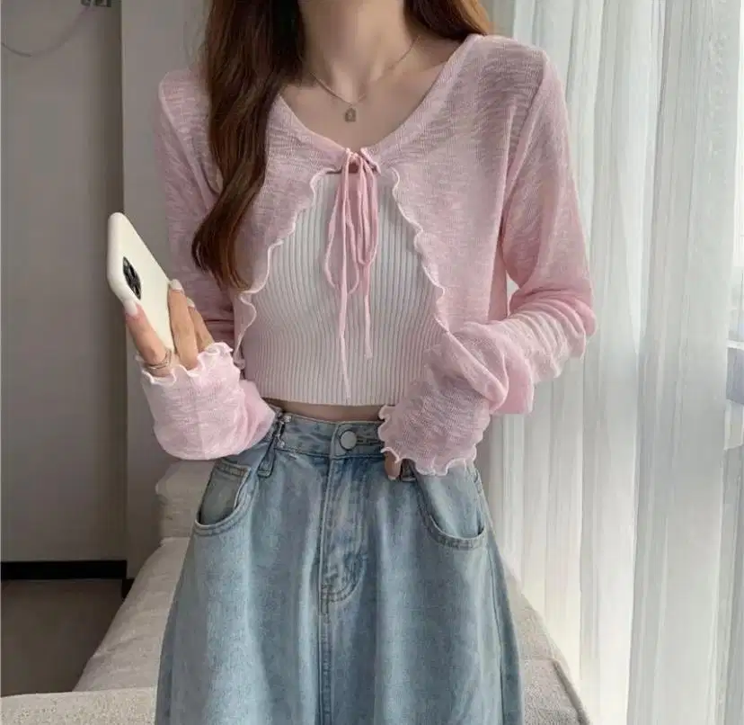 Cardi Crop Korea Pink