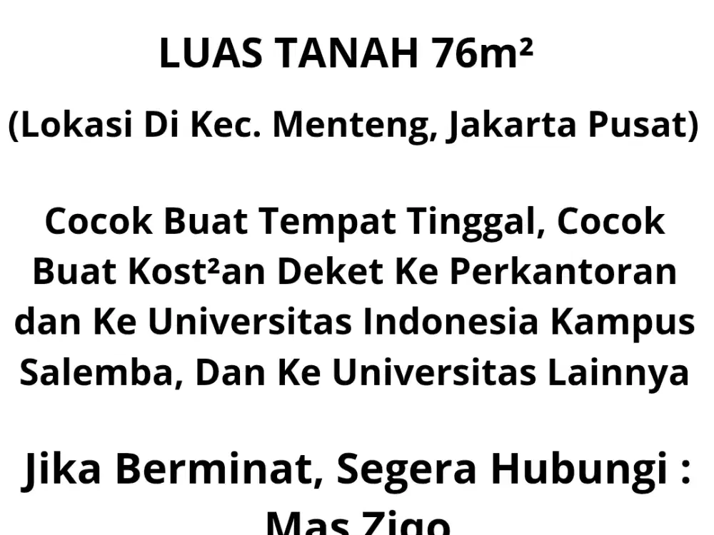 DI JUAL TANAH MURAH LUAS TANAH 76m DEKAT KE STASIUN MANGGARAI