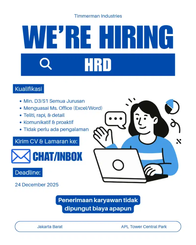 DIBUTUHKAN HRD SEGERA, DKI JAKARTA