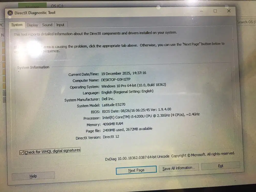 Dijual laptop Dell  core i5 4/500gb gen 6