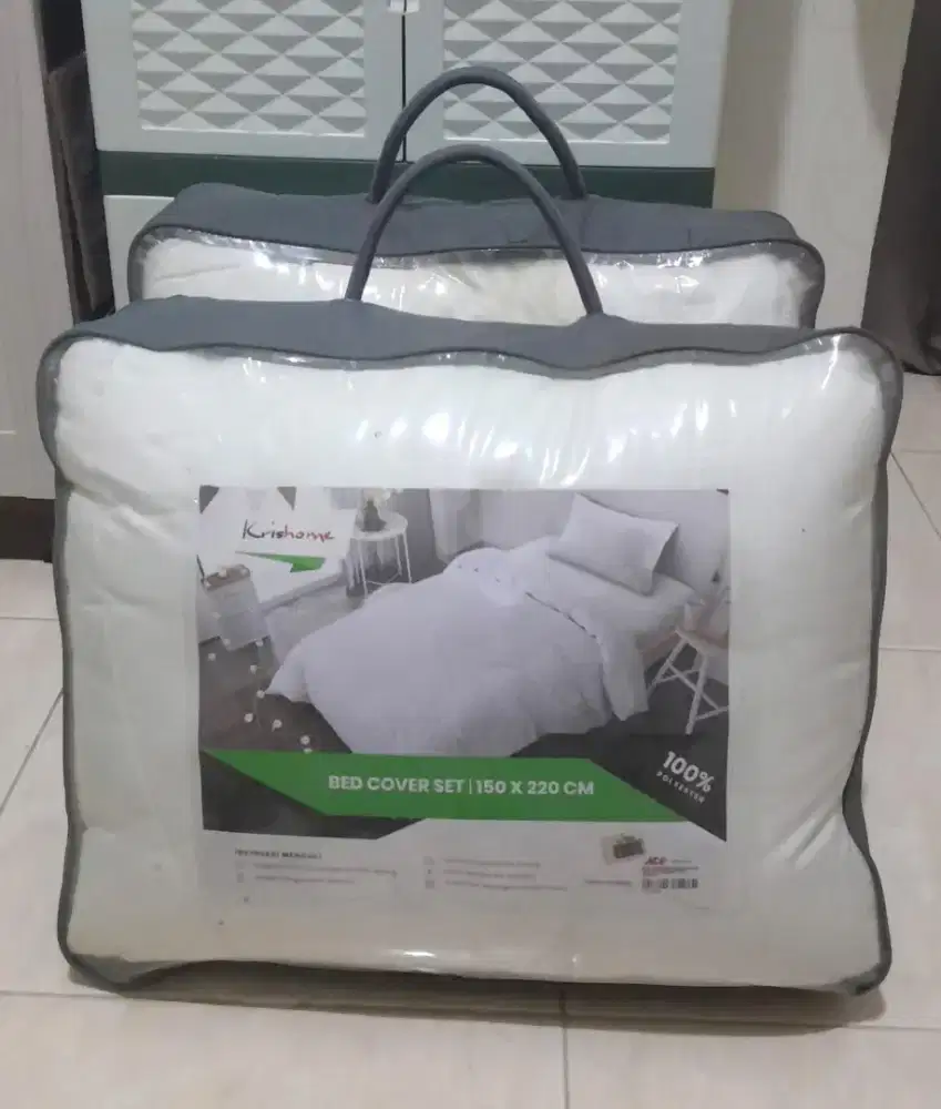 Sprei Set Bed Cover Krishome 150 x 220 Putih Emboss / Bed Cover Kris