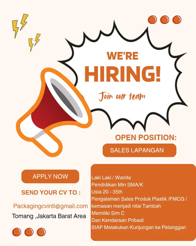 DI BUTUHKAN SALES LAPANGAN PRODUK KEMASAN