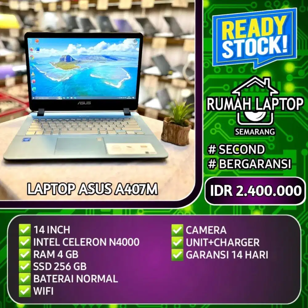 Laptop Asus A407M (second). Intel Celeron N4000. RAM 4 GB. SSD 256 GB.
