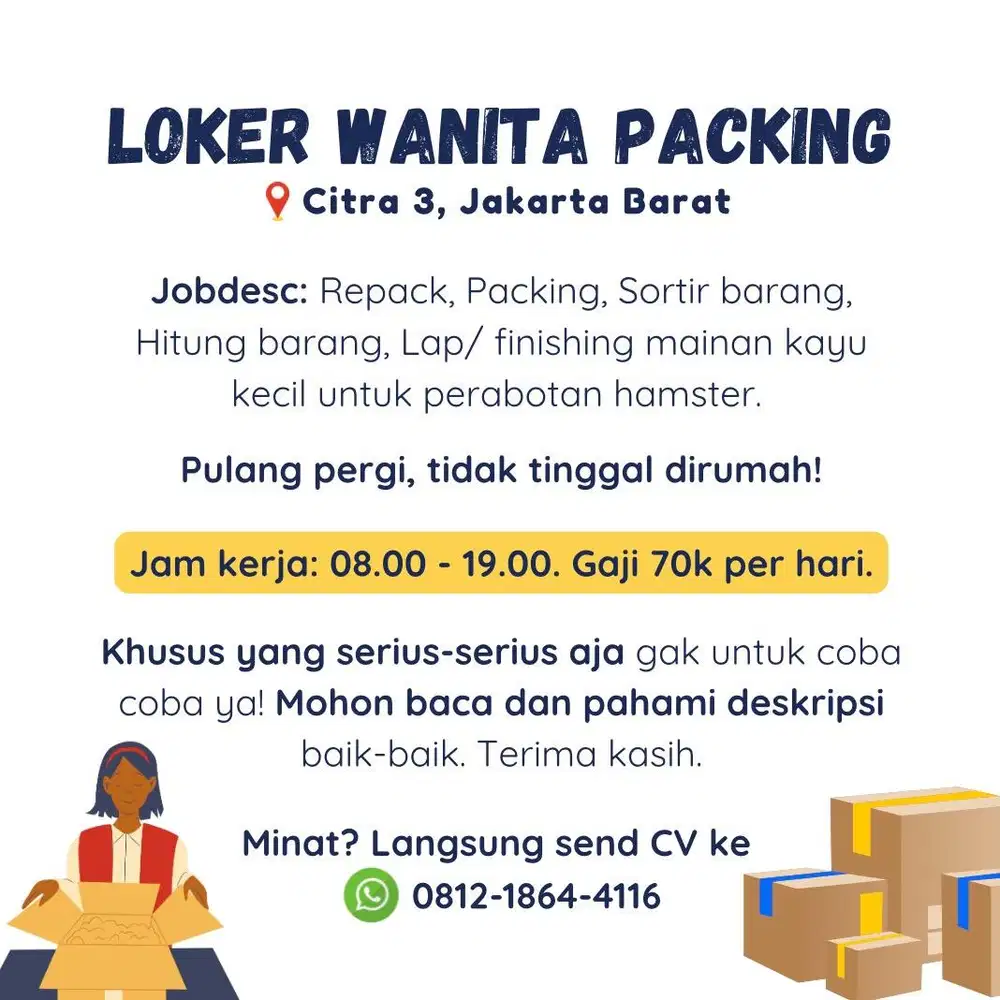 SEGERA DIBUTUHKAN LOWONGAN PACKING — REPACK — SORTIR BARANG [19 Dec]