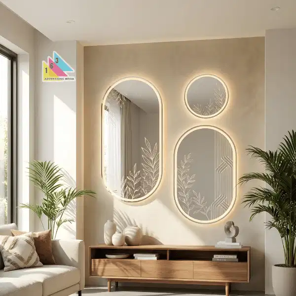 Cermin Sandblast dan Backlight LED Premium – Lampu Cermin Kamar Mandi