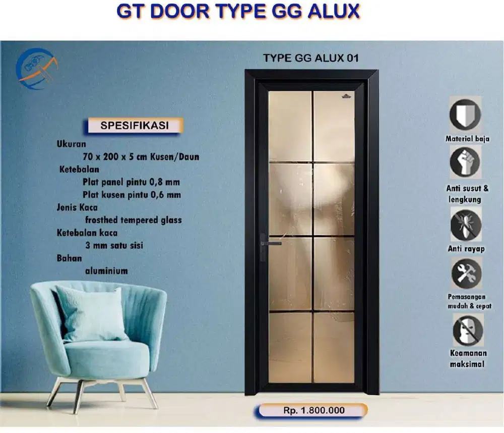 Jual Pintu Aluminium kamar mandi anti rayap kota Padang