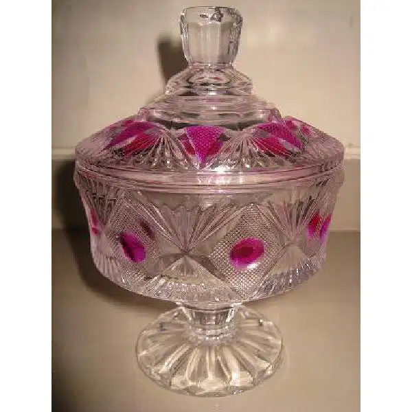 Tempat permen atau kue kuno terbuat dari gass grafir warna merah muda